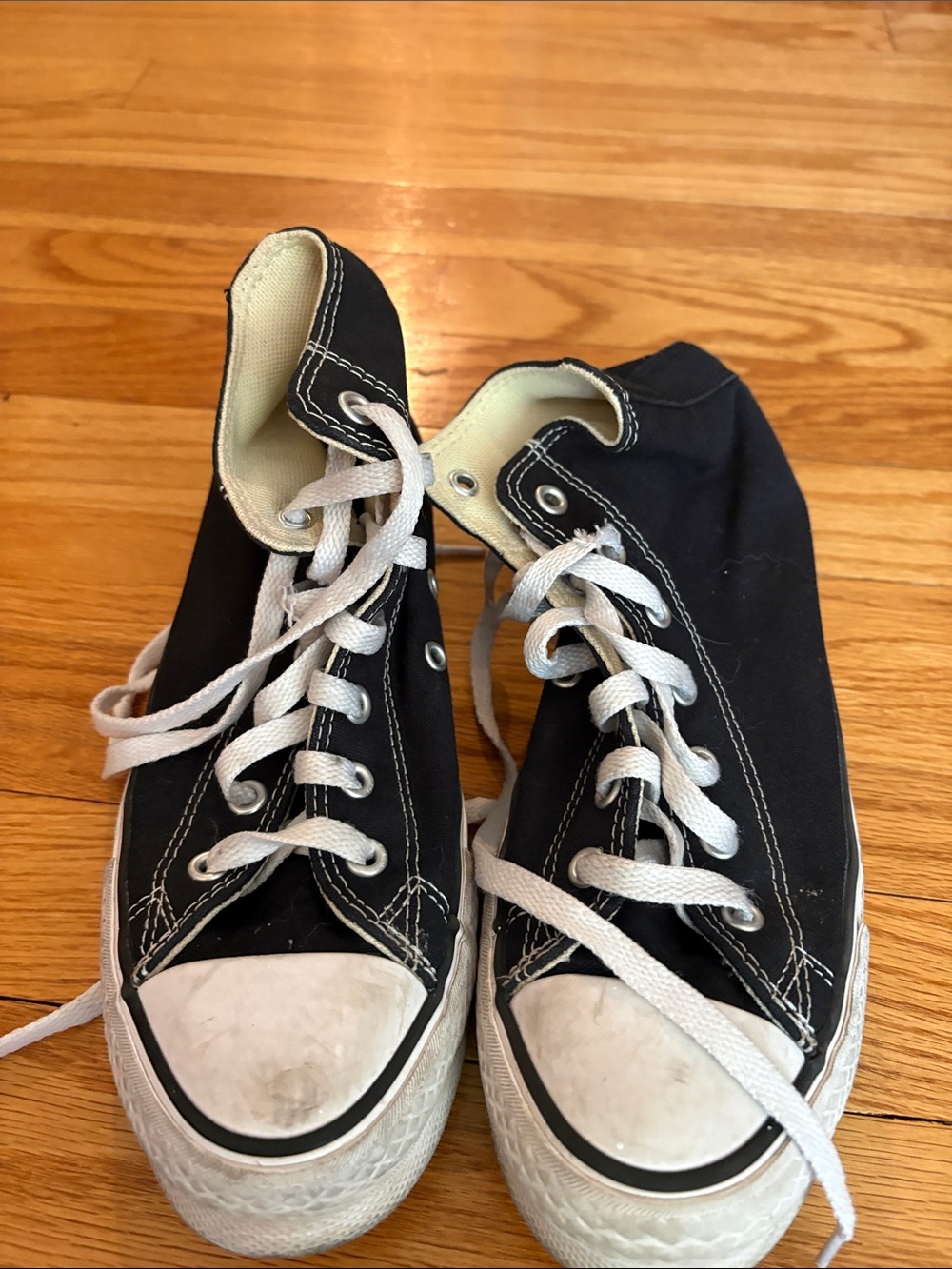 Kids Black High-Top Canvas Sneakers with White Laces